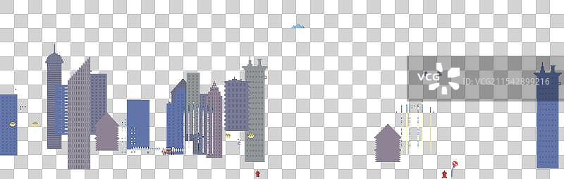 色彩斑斓的城市天际线与复古飞机图片素材