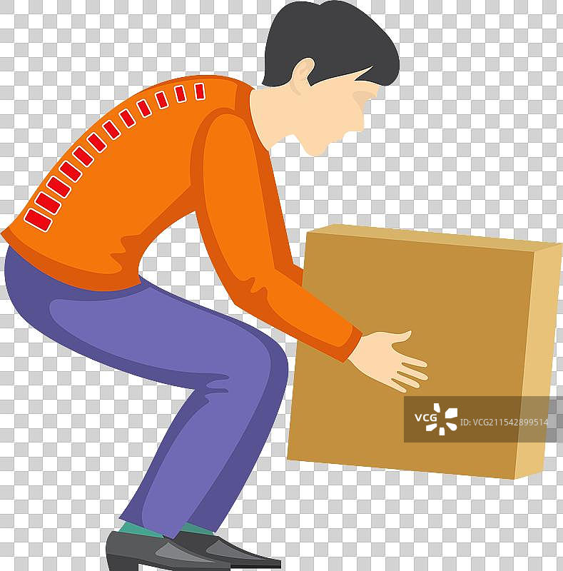 错误的搬箱子姿势导致疼痛和受伤的危险图片素材