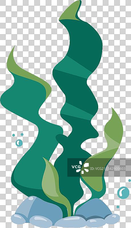 绿色水下植物卡通图标水生藻类图片素材