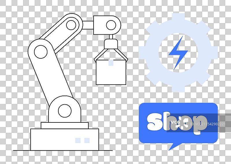 带齿轮和商店符号的机器人手臂图片素材