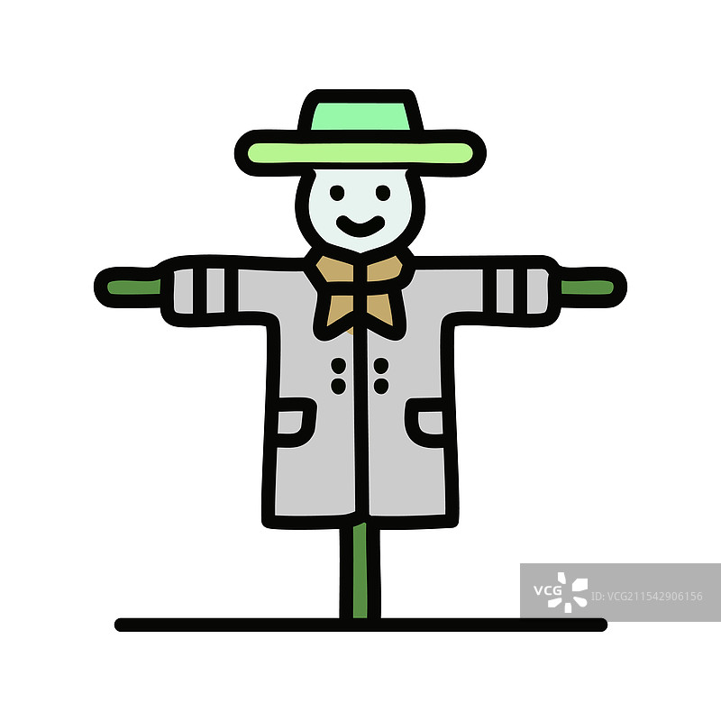 有趣的稻草人填充设计可编辑轮廓图片素材