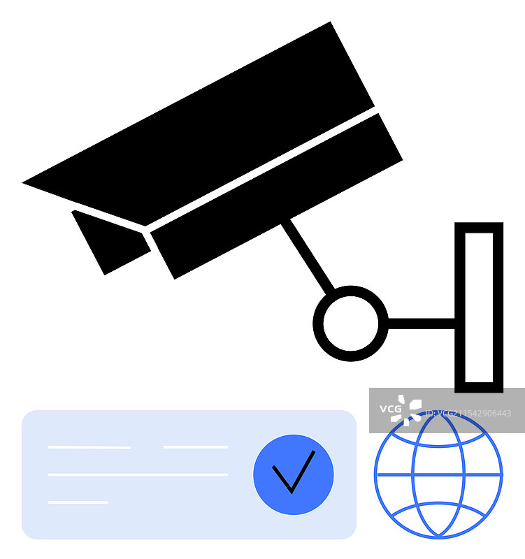 带有安全勾选标记的监控摄像头图片素材