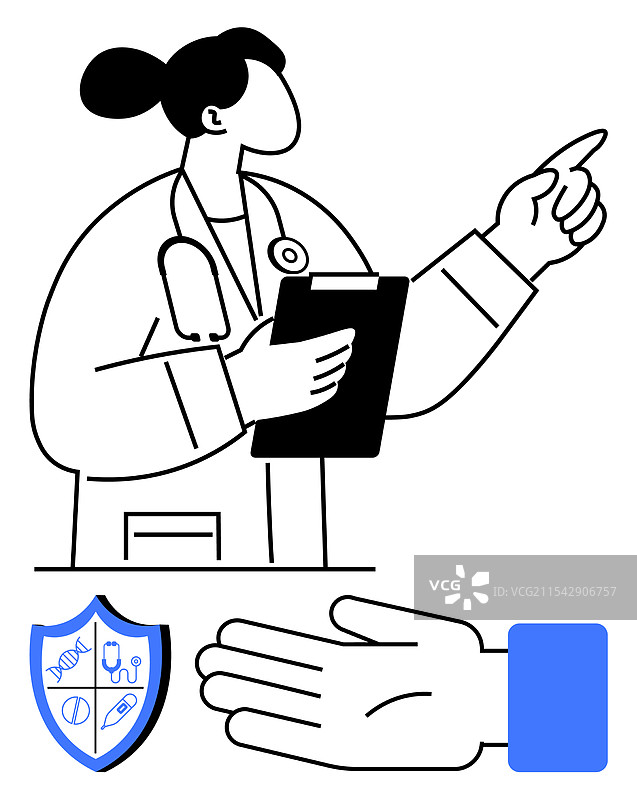 医生手持病历夹和听诊器做手势图片素材