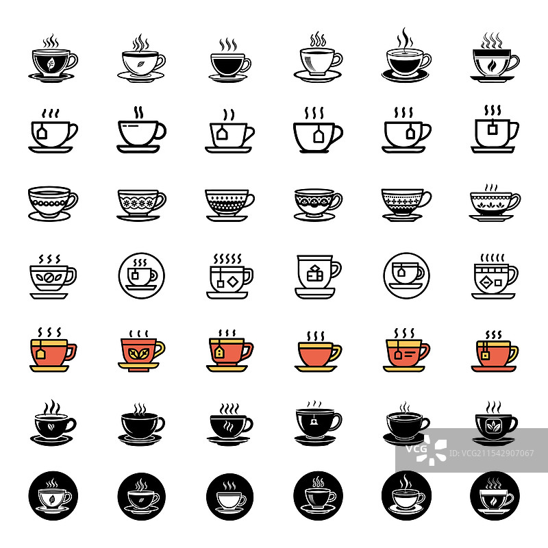 茶杯图标套件设计风格图片素材