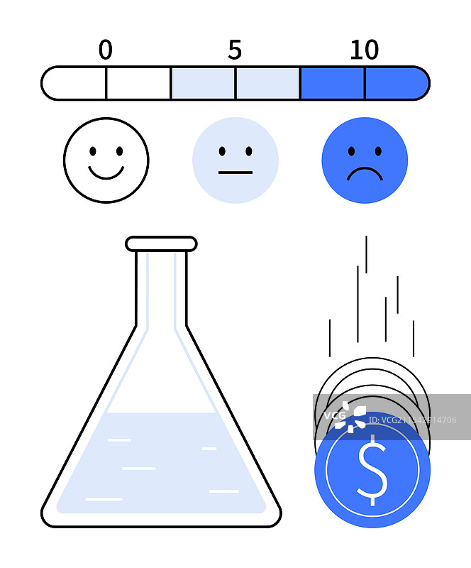 带有情感刻度和下落的化学烧瓶图片素材