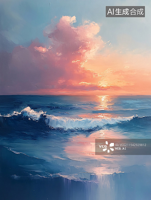 【AI数字艺术】日落海景油画图片素材