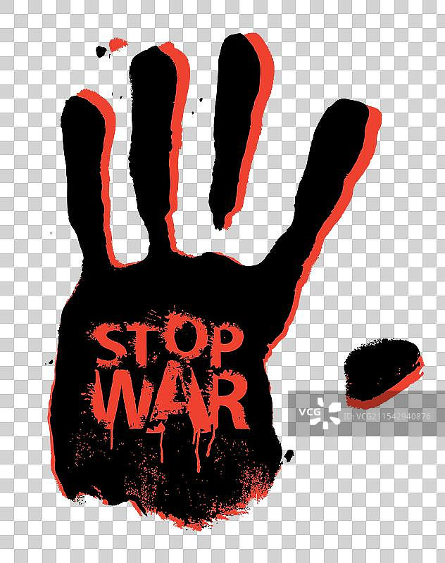 红色血迹手掌上的“停止战争”字样图片素材