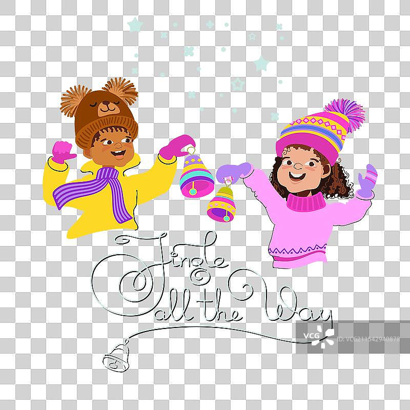 快乐的孩子们和手写的假期祝福图片素材