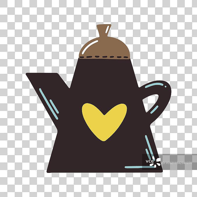 手绘茶壶和咖啡壶，孤立在白色背景上图片素材