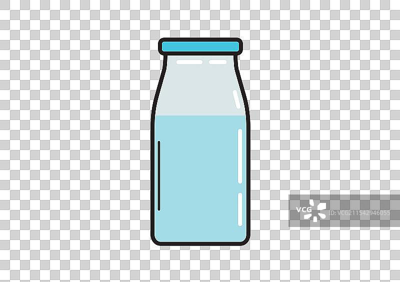 蓝色背景上的蓝色盖子玻璃牛奶瓶图片素材