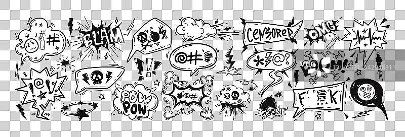 手绘漫画对话气泡涂鸦与图片素材