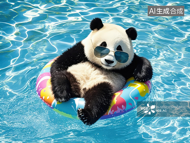 【AI数字艺术】萌宠水上乐园，夏日熊猫戏水图片素材