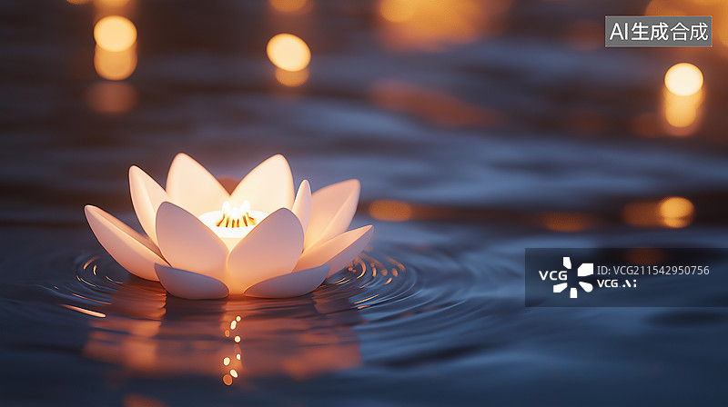 【AI数字艺术】元宵节主题海报——水上漂浮的荷花灯图片素材