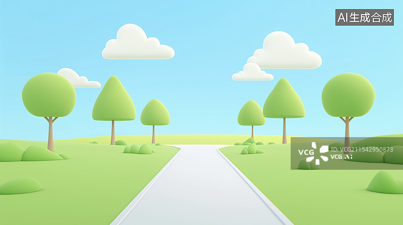 【AI数字艺术】粘土质感春季海报——一条小路，两边是树林草地图片素材