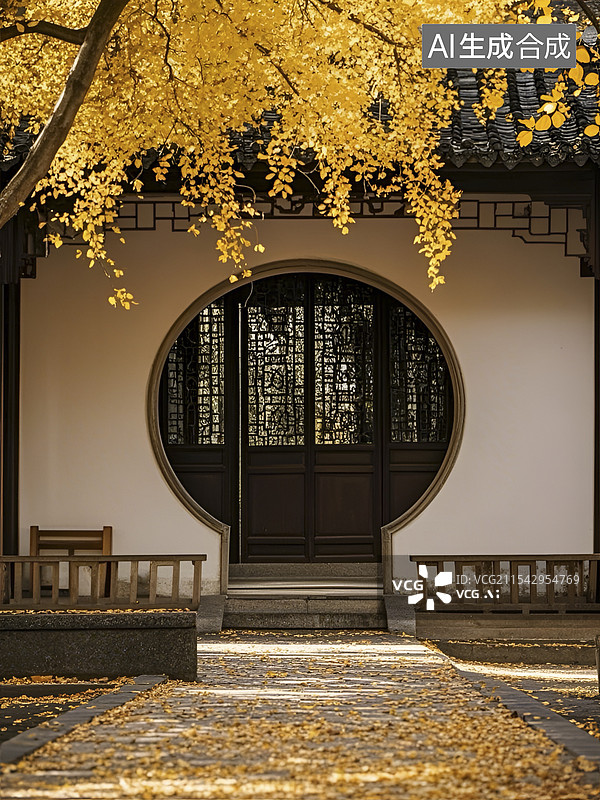 【AI数字艺术】古院落里的银杏树图片素材