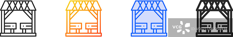 凉亭图标，细线性渐变蓝色描边图片素材