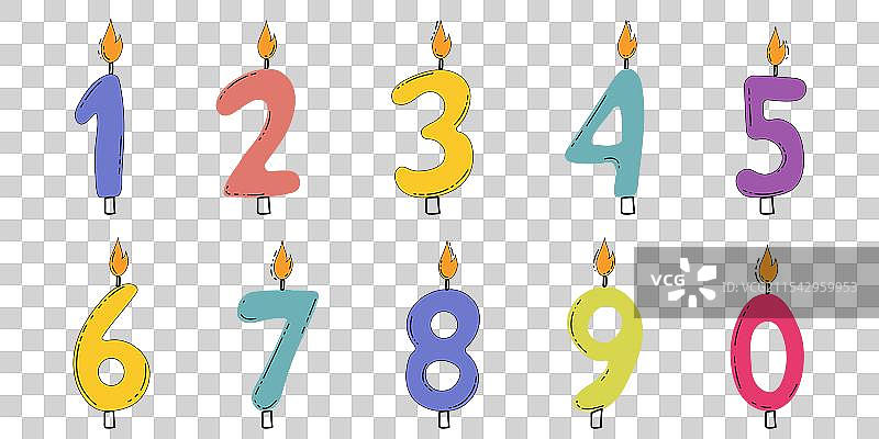 可爱的生日蜡烛数字轮廓涂鸦风格图片素材