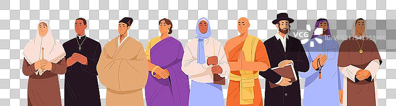 不同宗教的人们，基督教徒排成一排图片素材