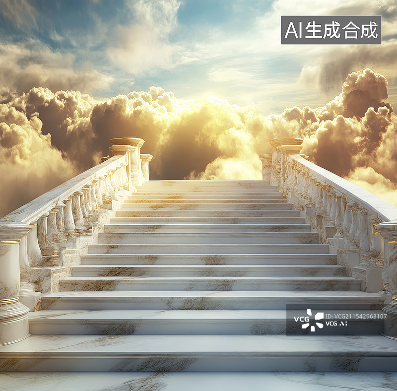【AI数字艺术】白云阶梯建筑三维图形背景图片素材