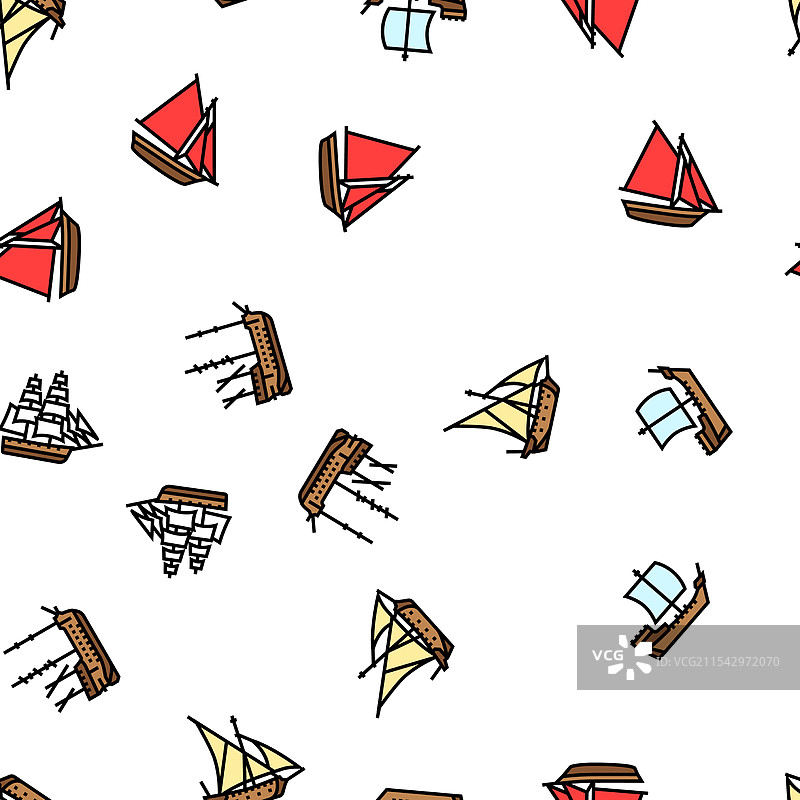 古代船只海洋船只无缝图案图片素材