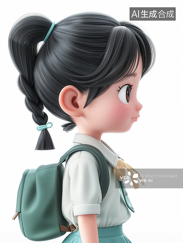 【AI数字艺术】3D可爱小女孩学生侧面背包图片素材