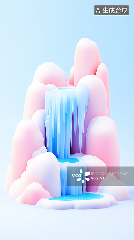 【AI数字艺术】3D卡通梦幻冰雪瀑布图片素材