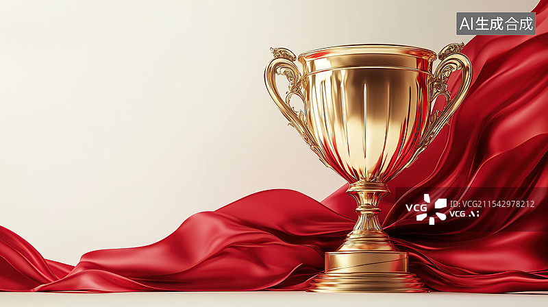 【AI数字艺术】红绸缎和金色奖杯图片素材
