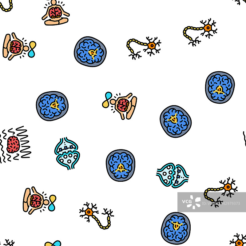 神经科学大脑神经学无缝图案图片素材