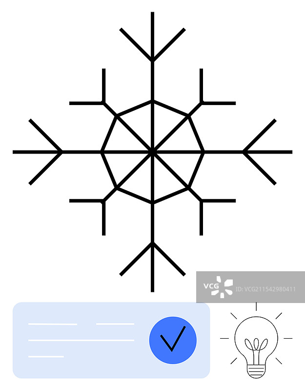 几何形状的雪花，带有勾号和灯泡图片素材