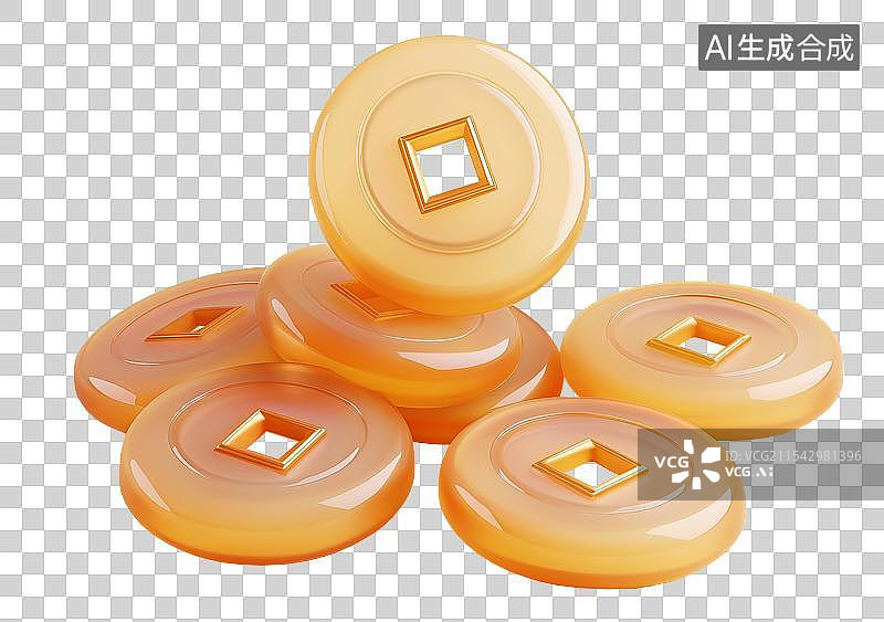【AI数字艺术】3D羊脂玉材质铜钱免扣元素图片素材