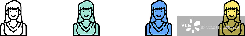女主人图标轮廓，绿色、蓝色和黄色风格图片素材