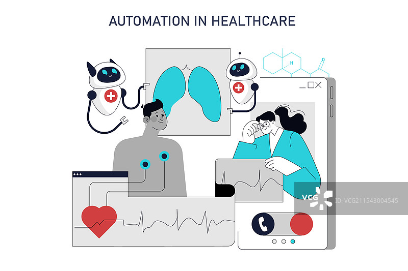 医疗保健中的自动化扁平图示图片素材