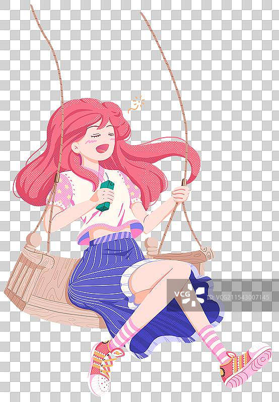 青春女孩喝饮料荡秋千图片素材