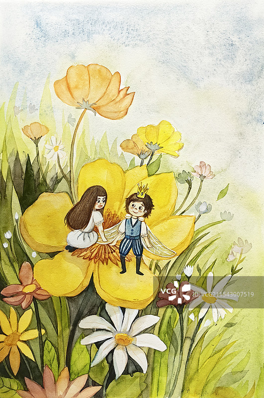 手绘童话花卉插画图片素材