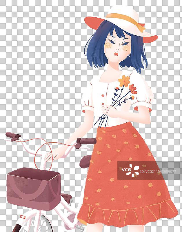 少女拿鲜花户外骑单车露营图片素材