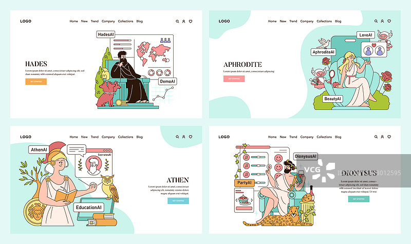 奥林匹克神祇的协同人工智能平面设计图片素材