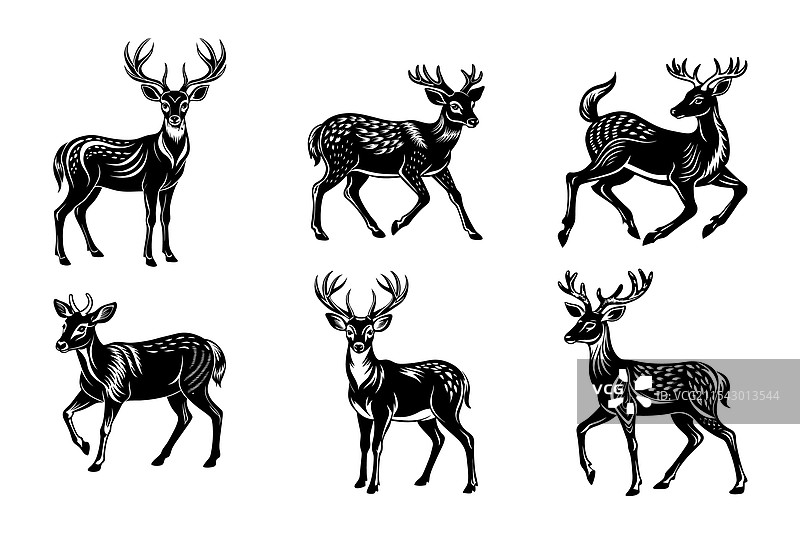 剪贴画风格的鹿剪影合集图片素材
