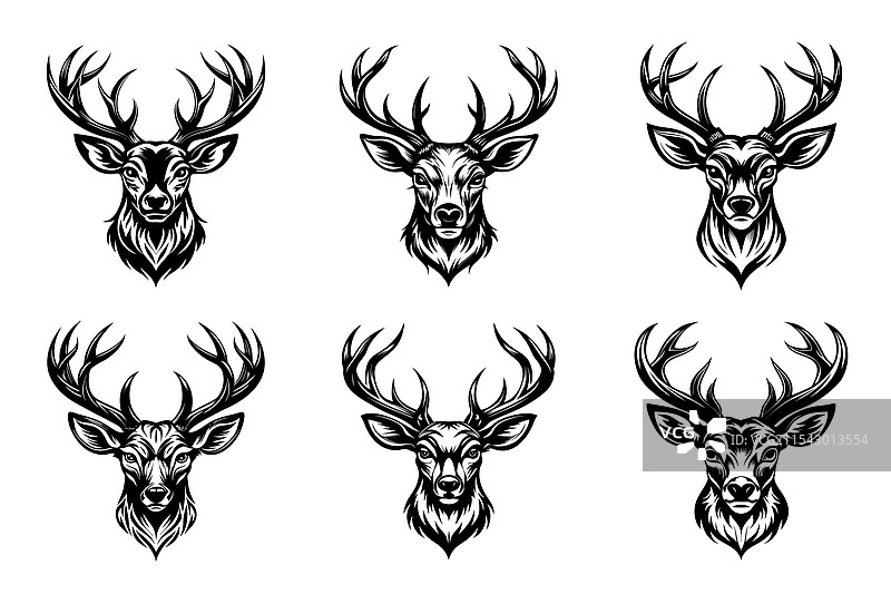 剪影风格的鹿图案合集图片素材