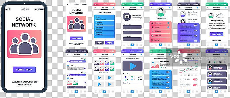 社交网络移动应用界面集用于网页图片素材