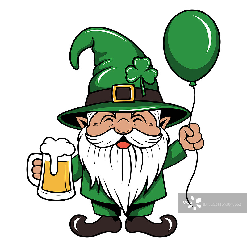 拿着啤酒和气球的圣帕特里克节小精灵图片素材