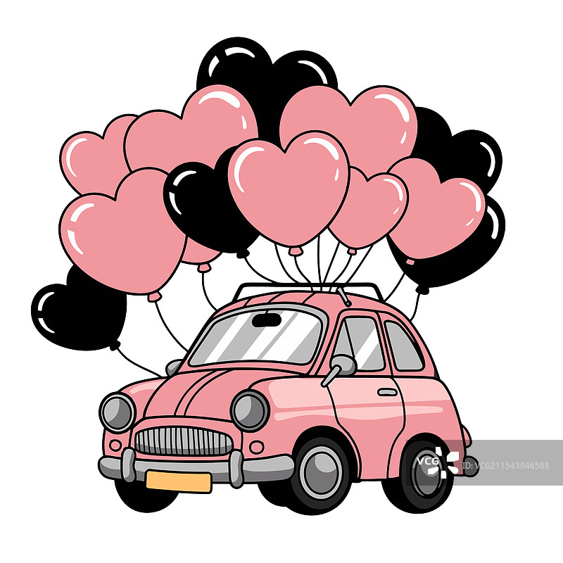 粉色复古汽车与心形气球图片素材