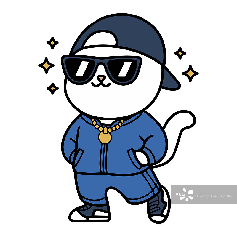酷炫的卡通猫穿着嘻哈服装图片素材