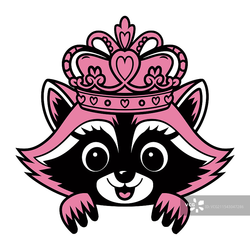 可爱的浣熊戴着粉色王冠图片素材