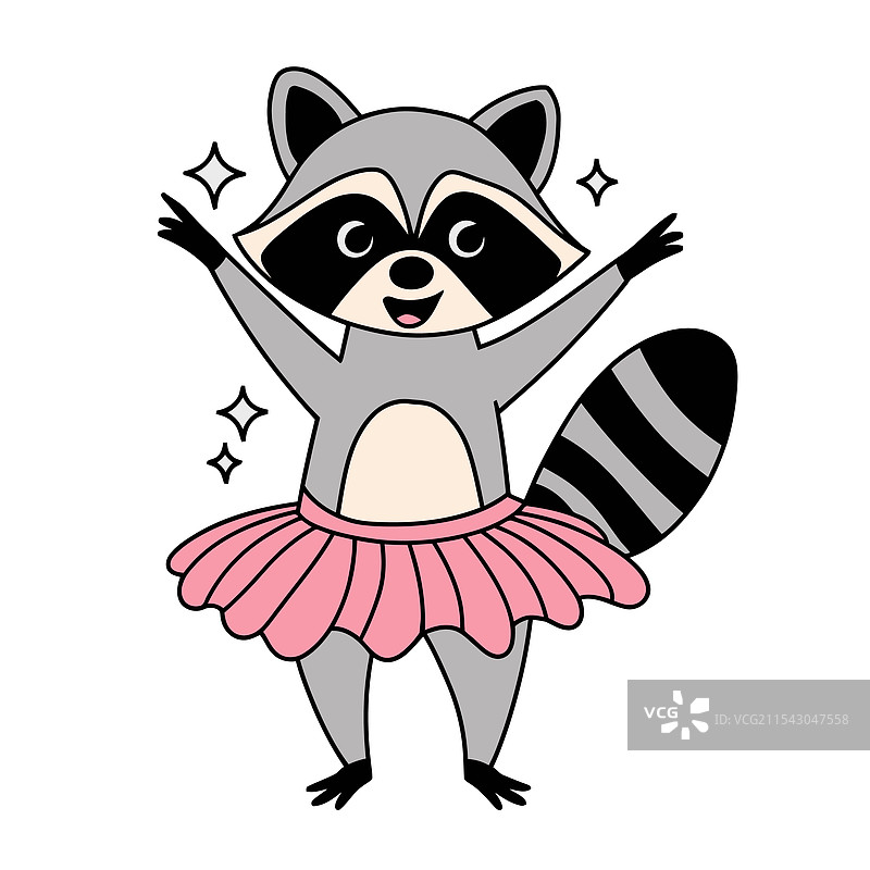 可爱的穿着芭蕾舞裙的跳舞浣熊图片素材