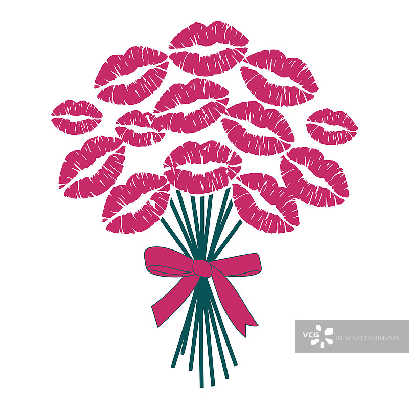 印有唇印的花束，配有丝带图片素材