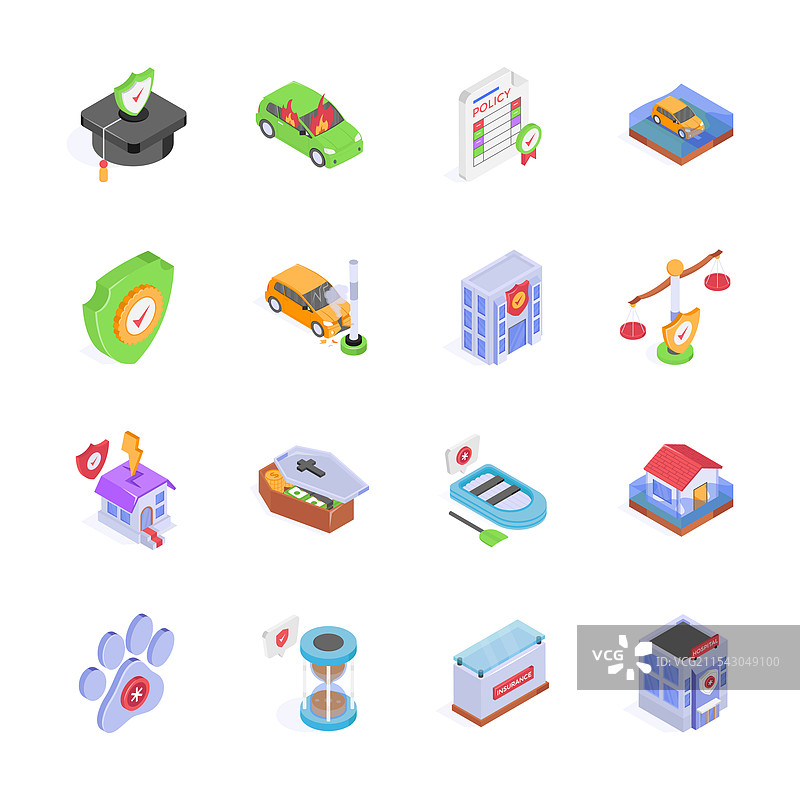 各种保险的等距图标图片素材