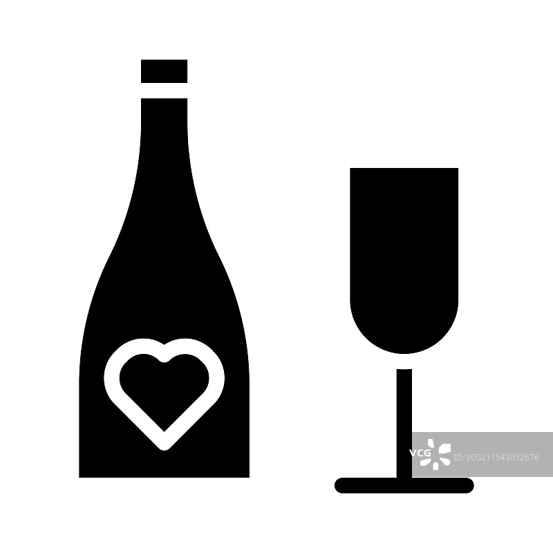香槟瓶与心形和酒杯的概念图片素材