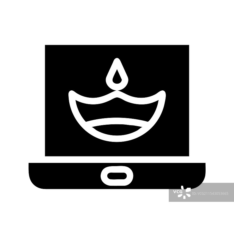 在笔记本电脑屏幕上的排灯节油灯概念图片素材