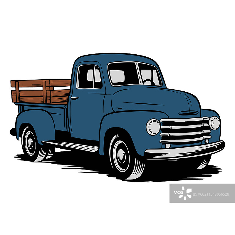 复古蓝色皮卡车图片素材