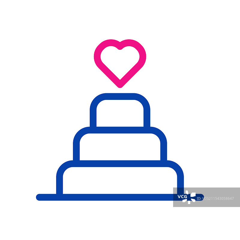 婚礼蛋糕与心形图标，象征爱情的概念图片素材